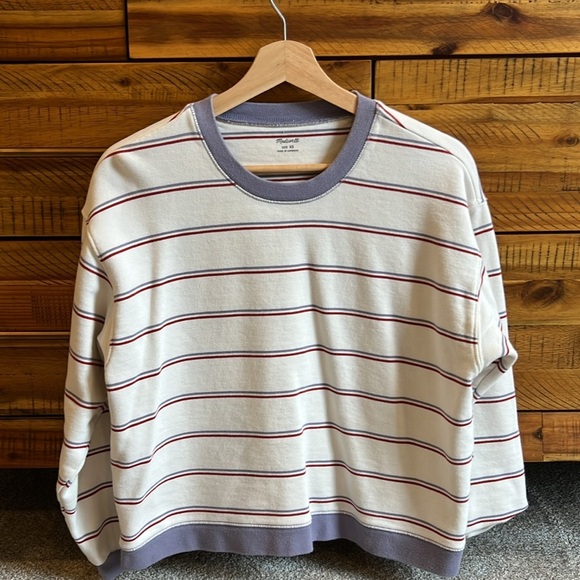 Madewell Striped Crewneck Sweater - Cream and Purple - Picture 3 of 7